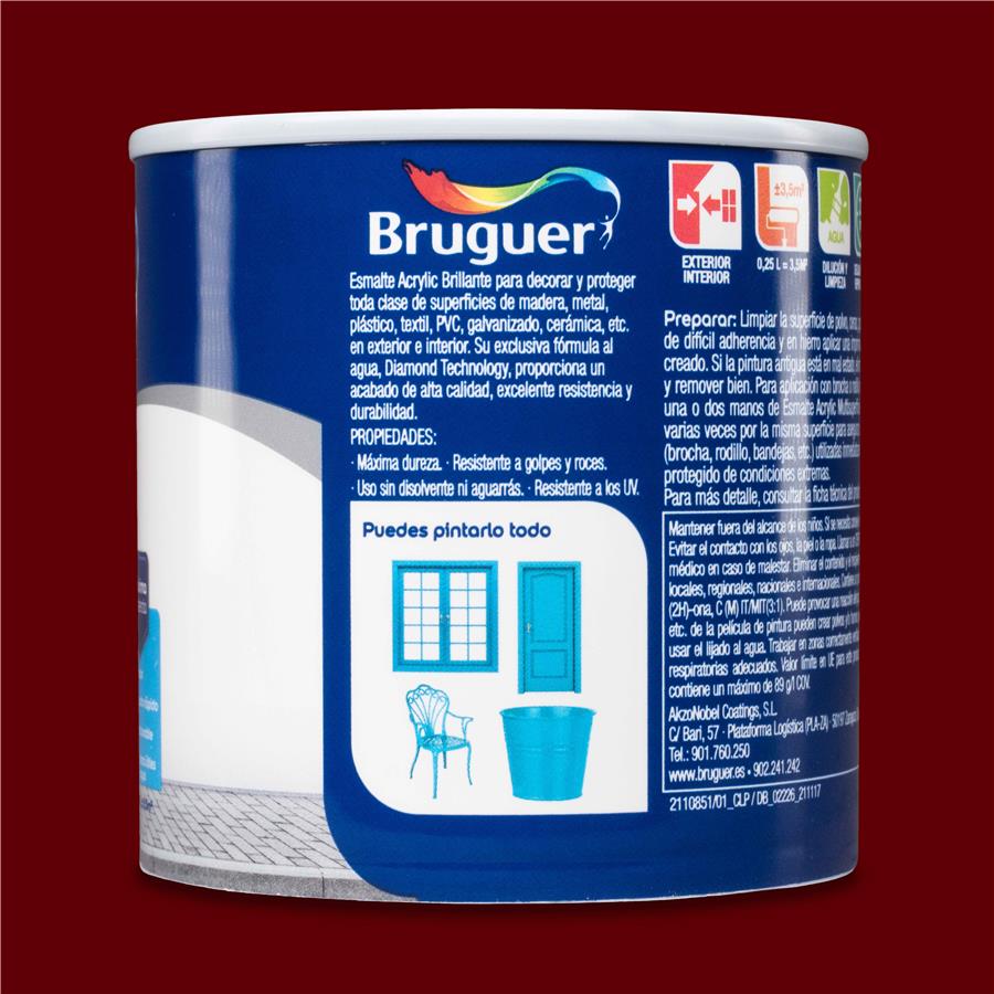 Esmalte Acryllic Multisuperficie Brillante Rojo Carruajes 0,250L