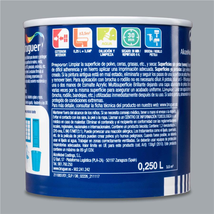 Esmalte Acryllic Multisuperficie Brillante Gris Perla 0,250L