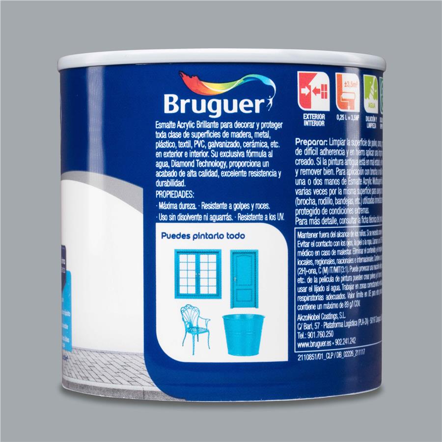 Esmalte Acryllic Multisuperficie Brillante Gris Perla 0,250L