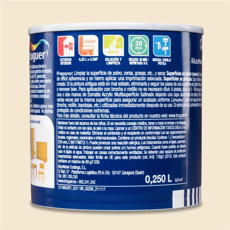 Esmalte Acryllic Multisuperficies Satinado Hueso 0,250L