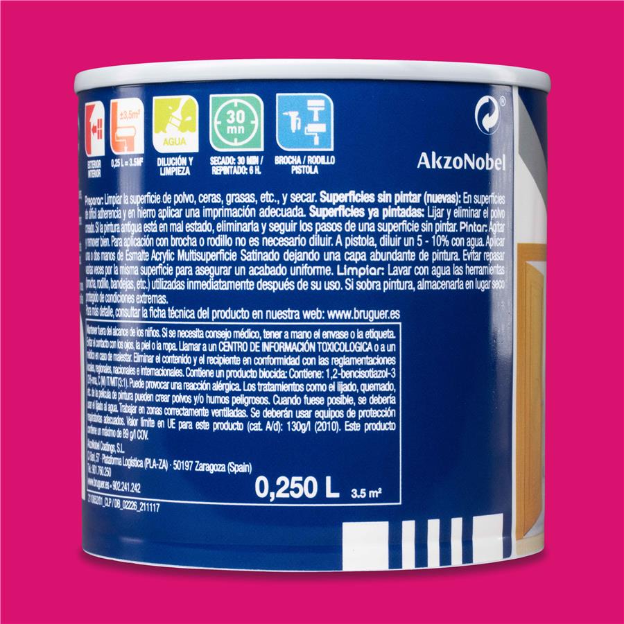 Esmalte Acryllic Multisuperficies Satinado Fucsia 0,250L
