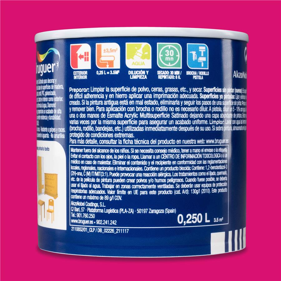 Esmalte Acryllic Multisuperficies Satinado Fucsia 0,250L