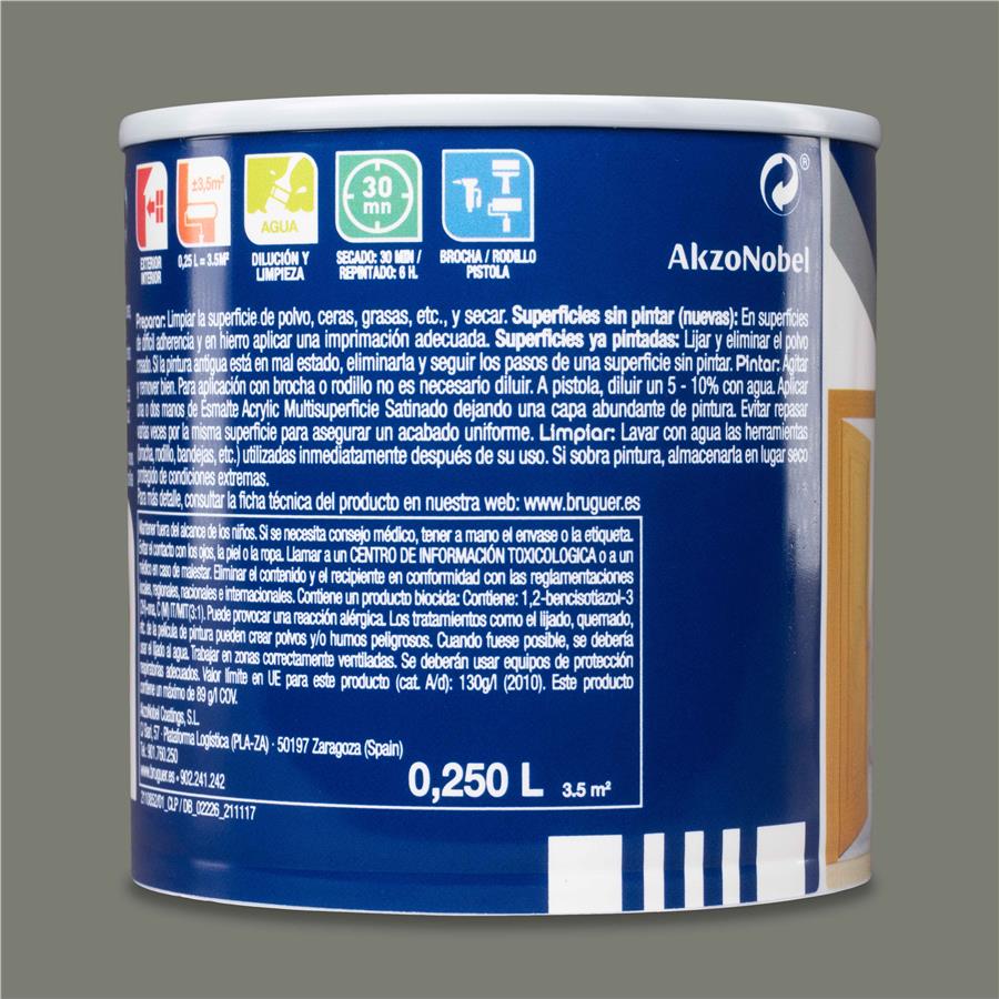 Esmalte Acryllic Multisuperficies Satinado Gris Perla 0,250L