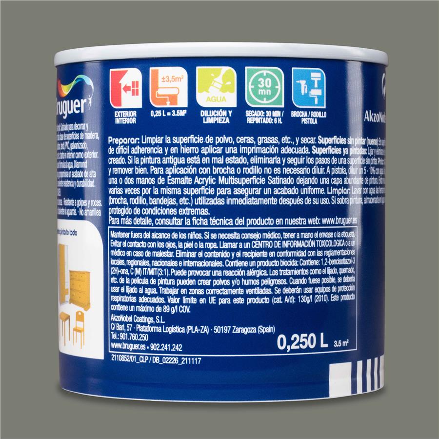 Esmalte Acryllic Multisuperficies Satinado Gris Perla 0,250L