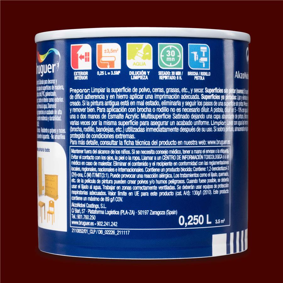 Esmalte Acryllic Multisuperficies Satinado Rojo Grana 0,250L