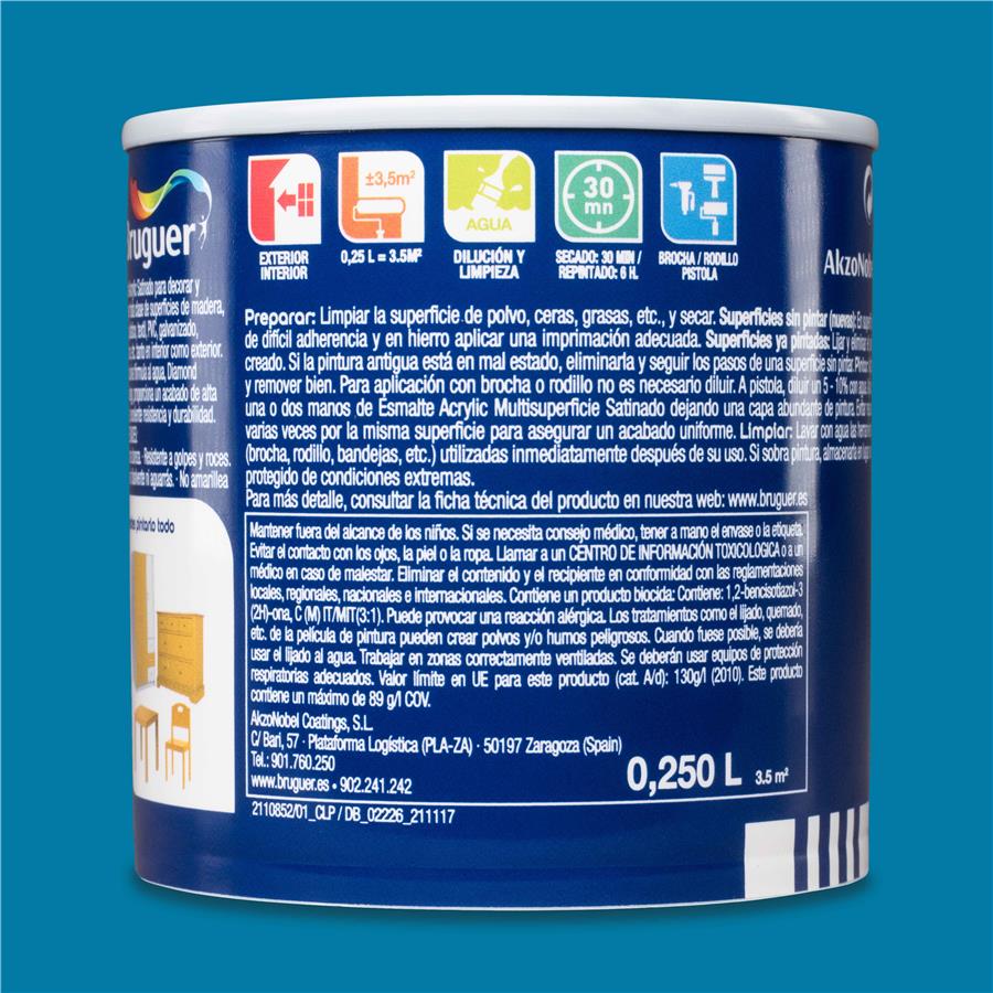 Esmalte Acryllic Multisuperficies Satinado Turquesa 0,250L