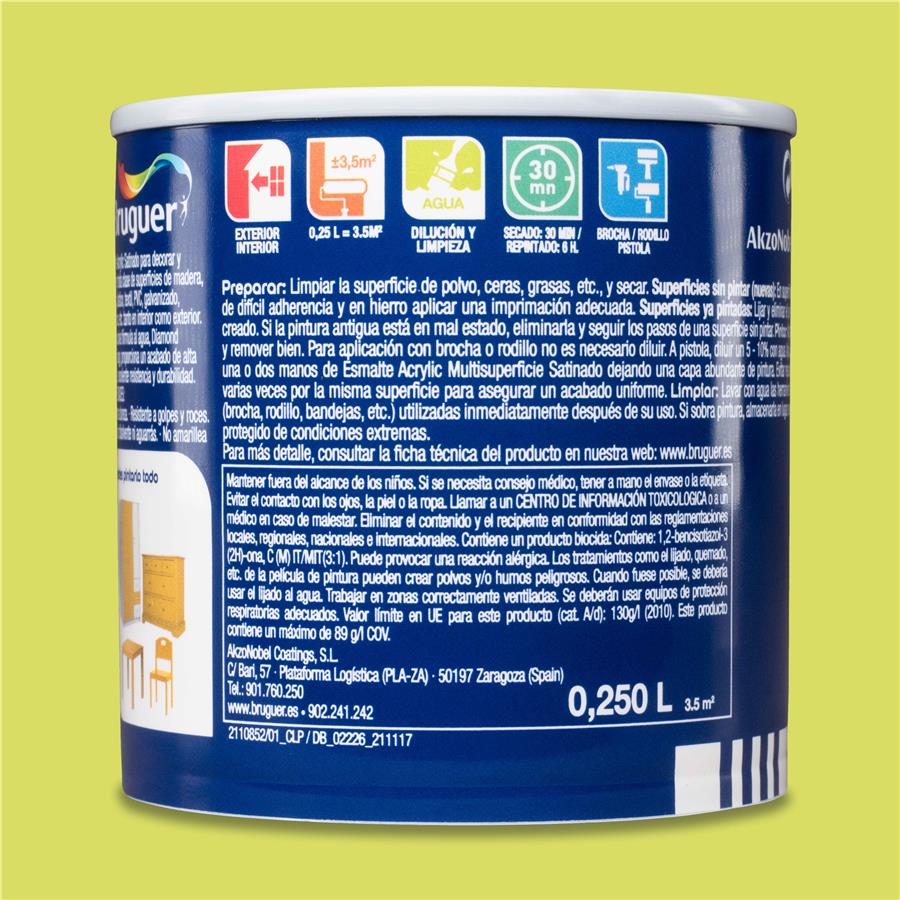 Esmalte Acryllic Multisuperficies Satinado Verde Lima 0,250L