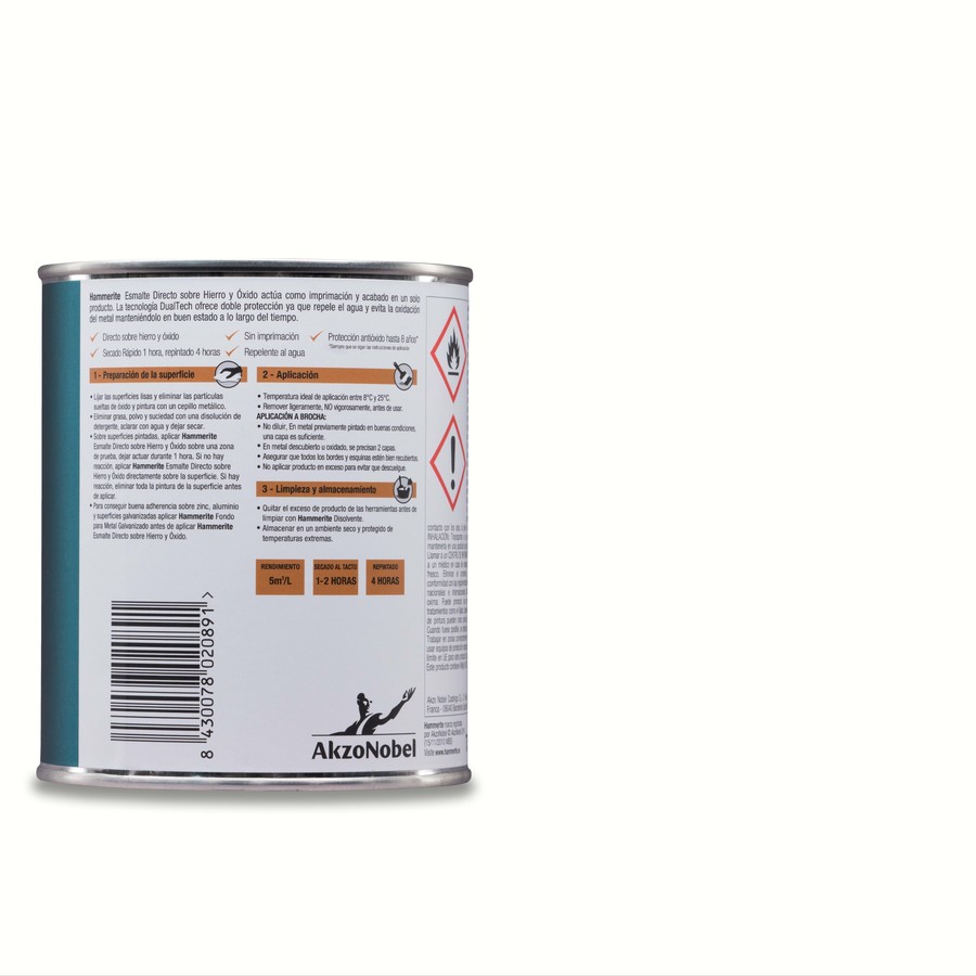 Hammerite acabado Liso Satinado Blanco 0,25L