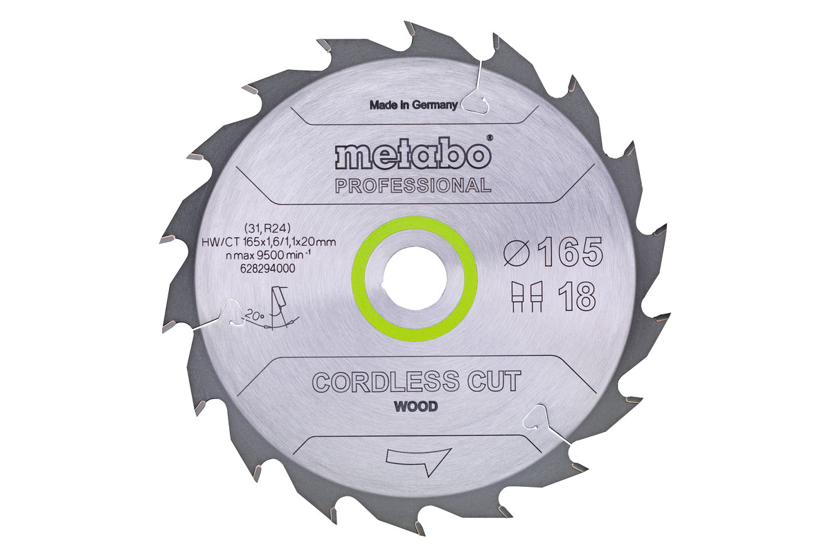 Hoja de sierra "cordless cut wood - professional", 165x20 Z18 DI 20°