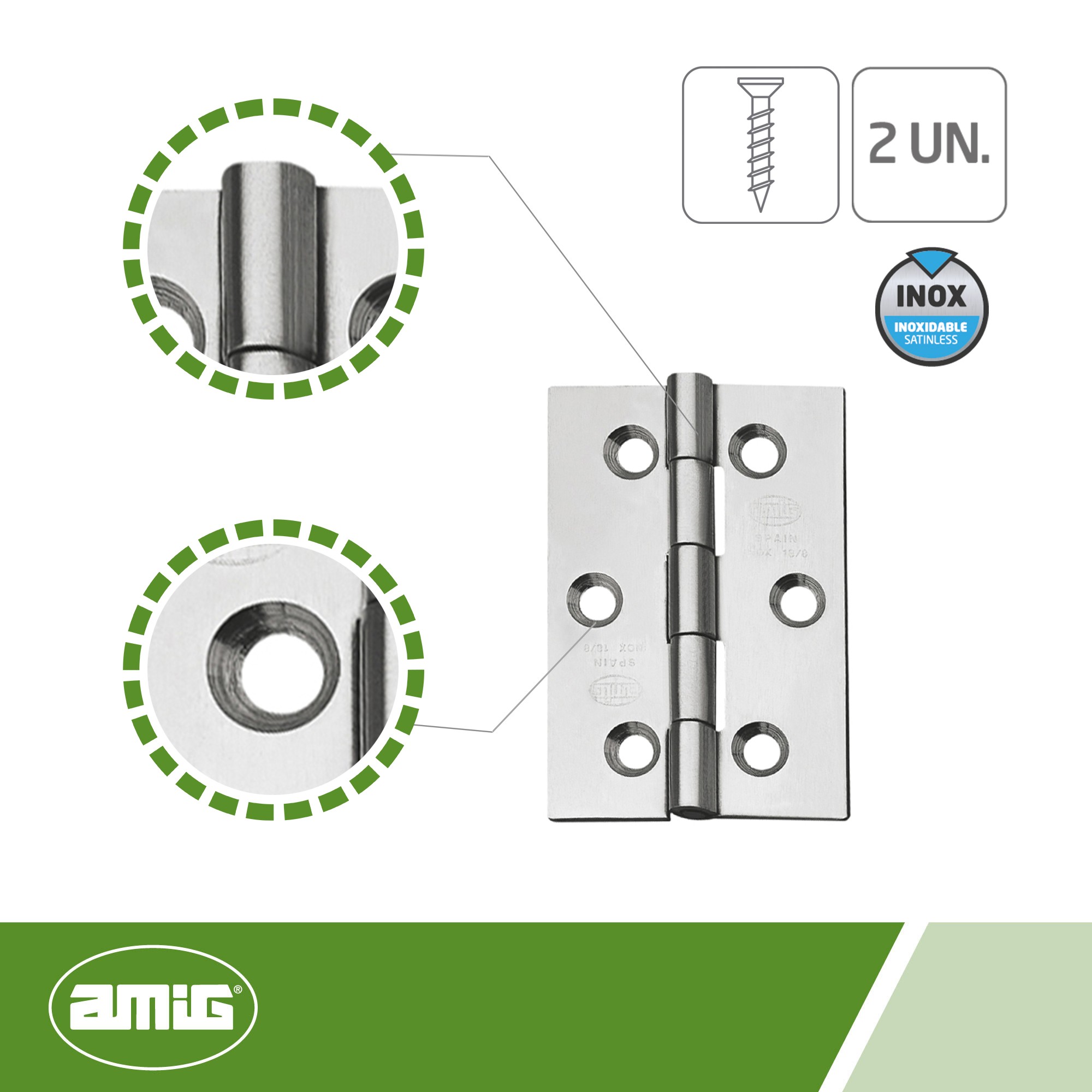 AMIG 8745 | Bisagra  2002 | 70 x 50 x 1,5 mm | Acero inoxidable 18/8 | Mate