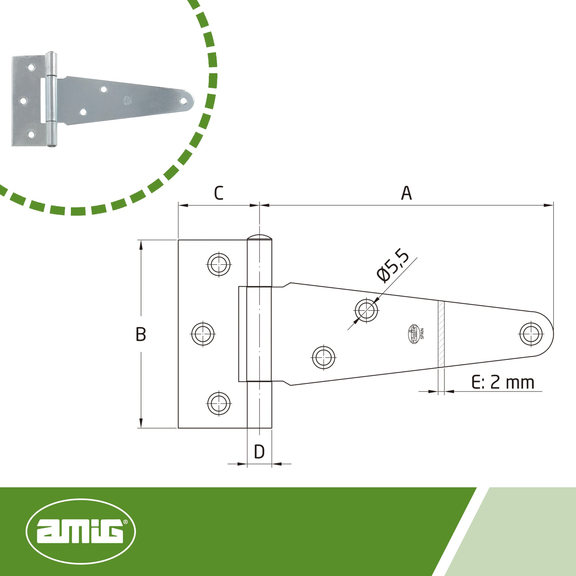 AMIG 855 | Bisagra  550 | 200 mm | Acero | Zincado