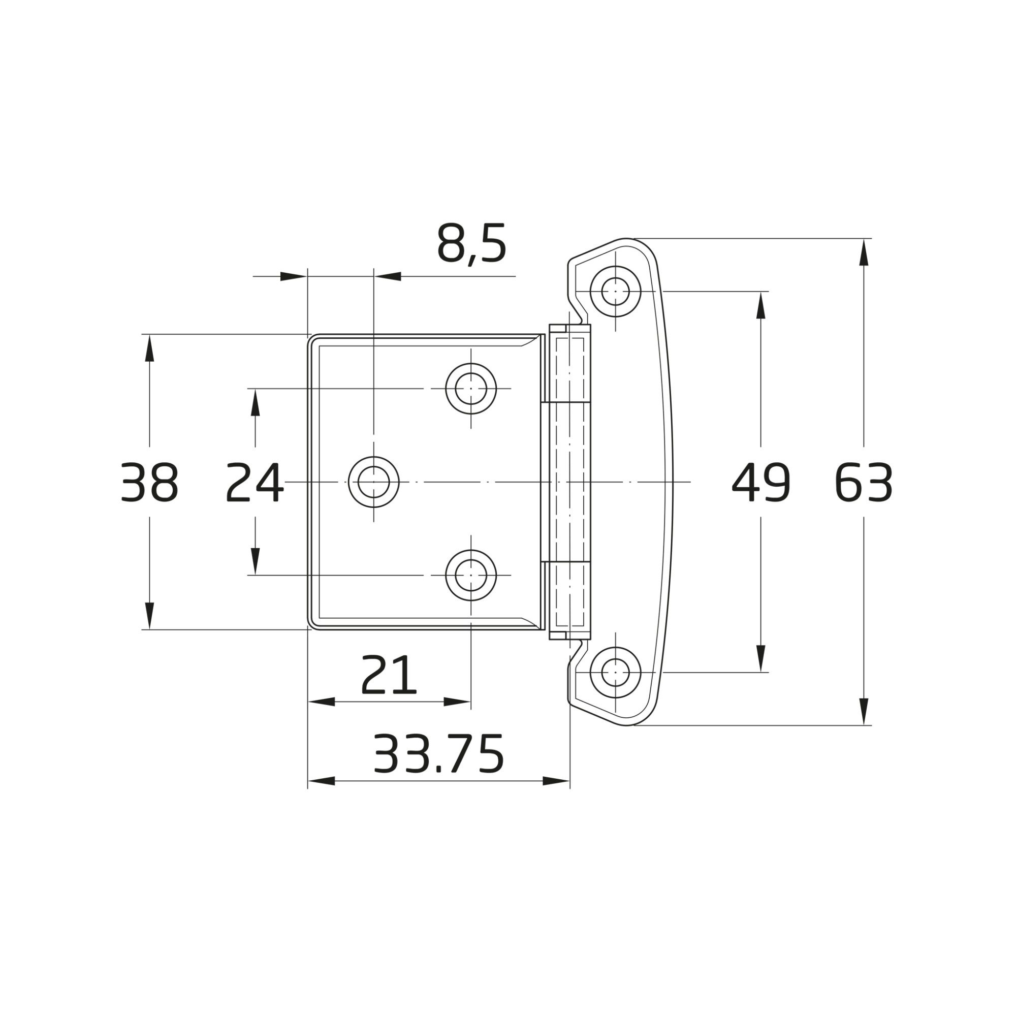 AMIG 85 | Bisagra  6 | Acero inoxidable 18/8 | Brillo