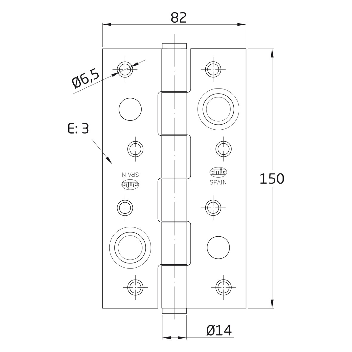 AMIG 4948 | Bisagra seguridad  565 | 150 x 82 x 3 mm | Acero inoxidable 18/8 | Mate