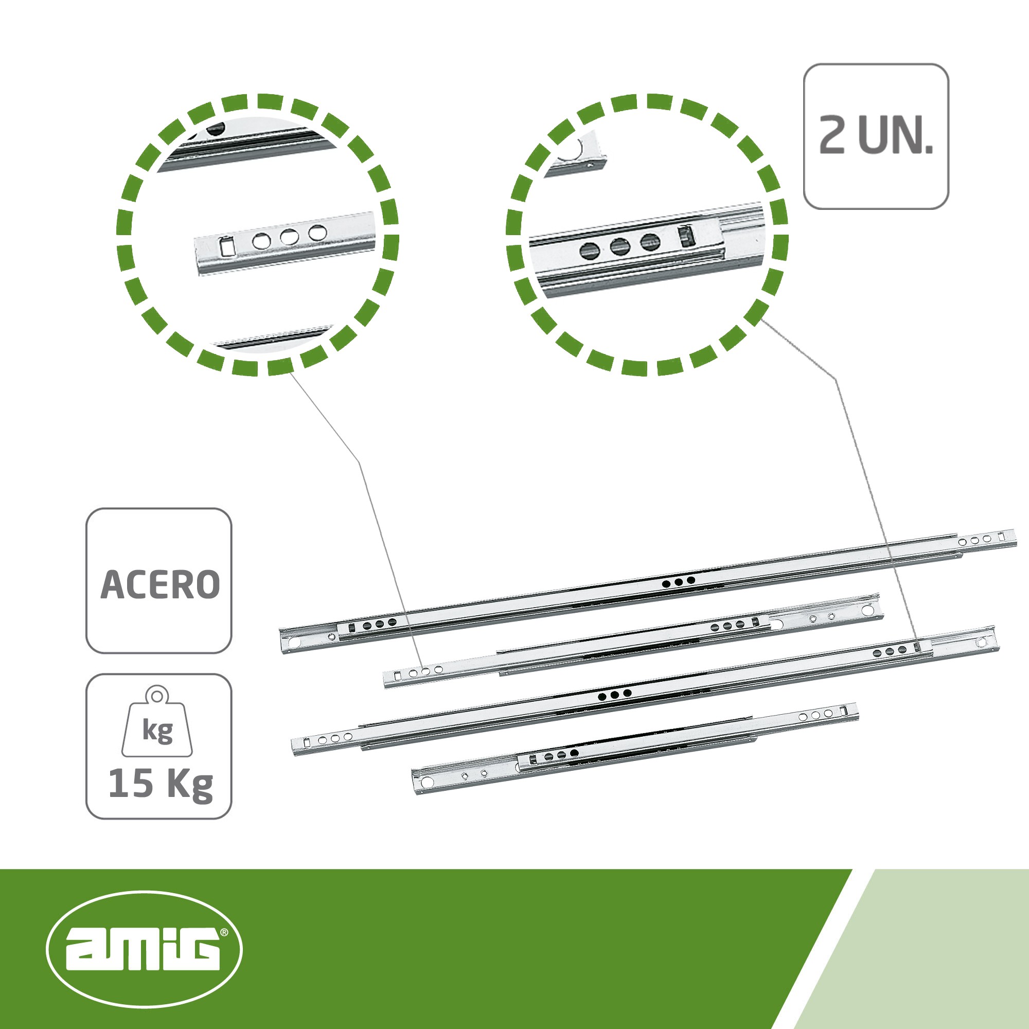 AMIG 6599 | Guía para cajón de bolas  25 | 310 x 17 mm | Acero | Galvanizado