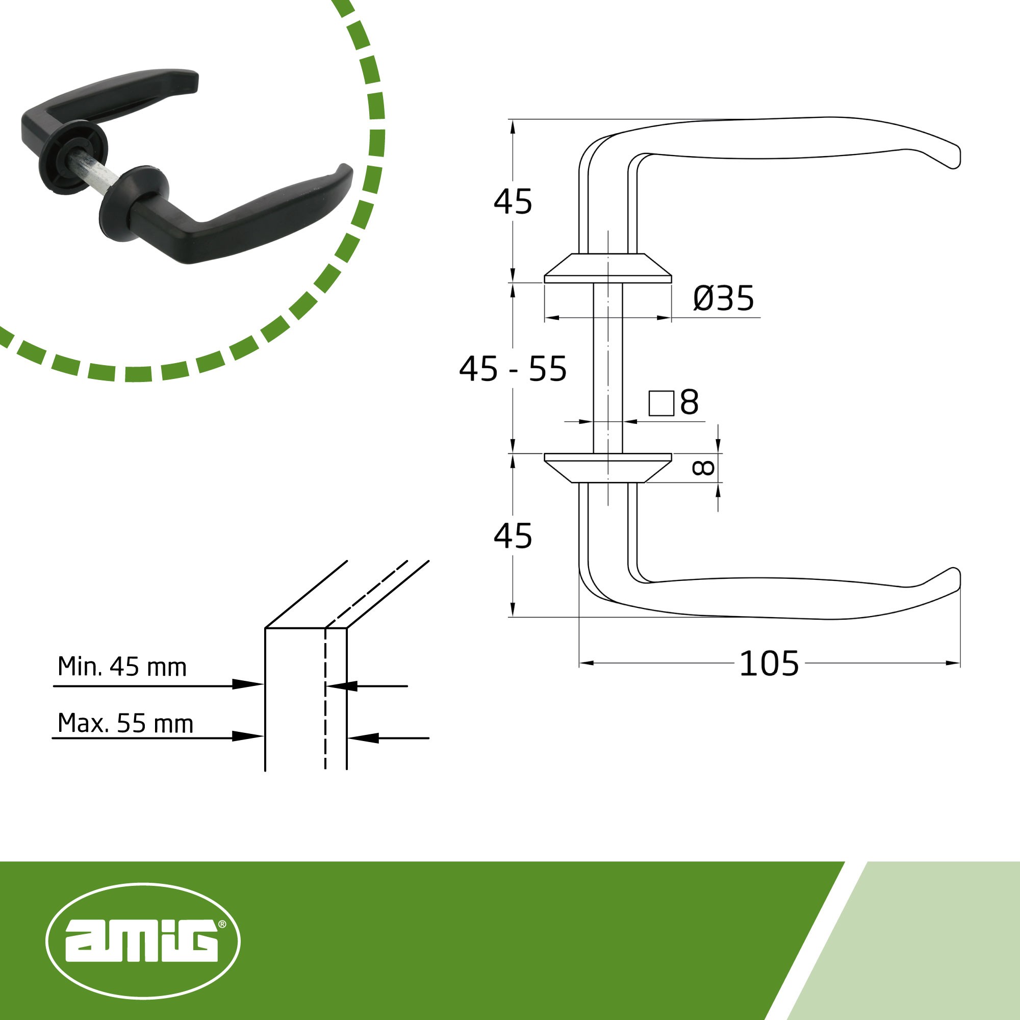 AMIG 21328 | Manilla aluminio  2115 | 105 x 40 mm | Aluminio | Negro