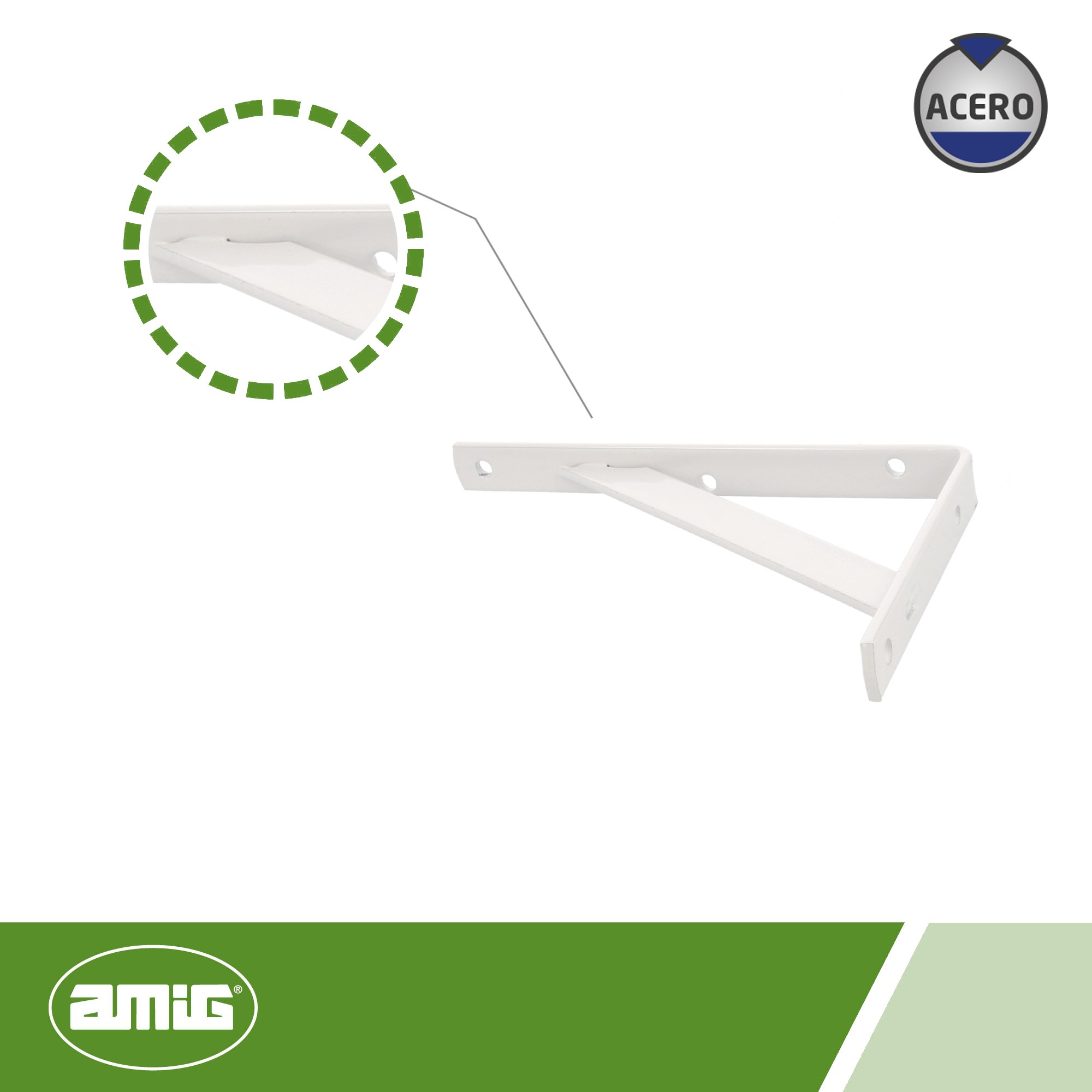 AMIG 9805 | Palomilla reforzada  9 | 250 x 200 mm | Acero | Blanco