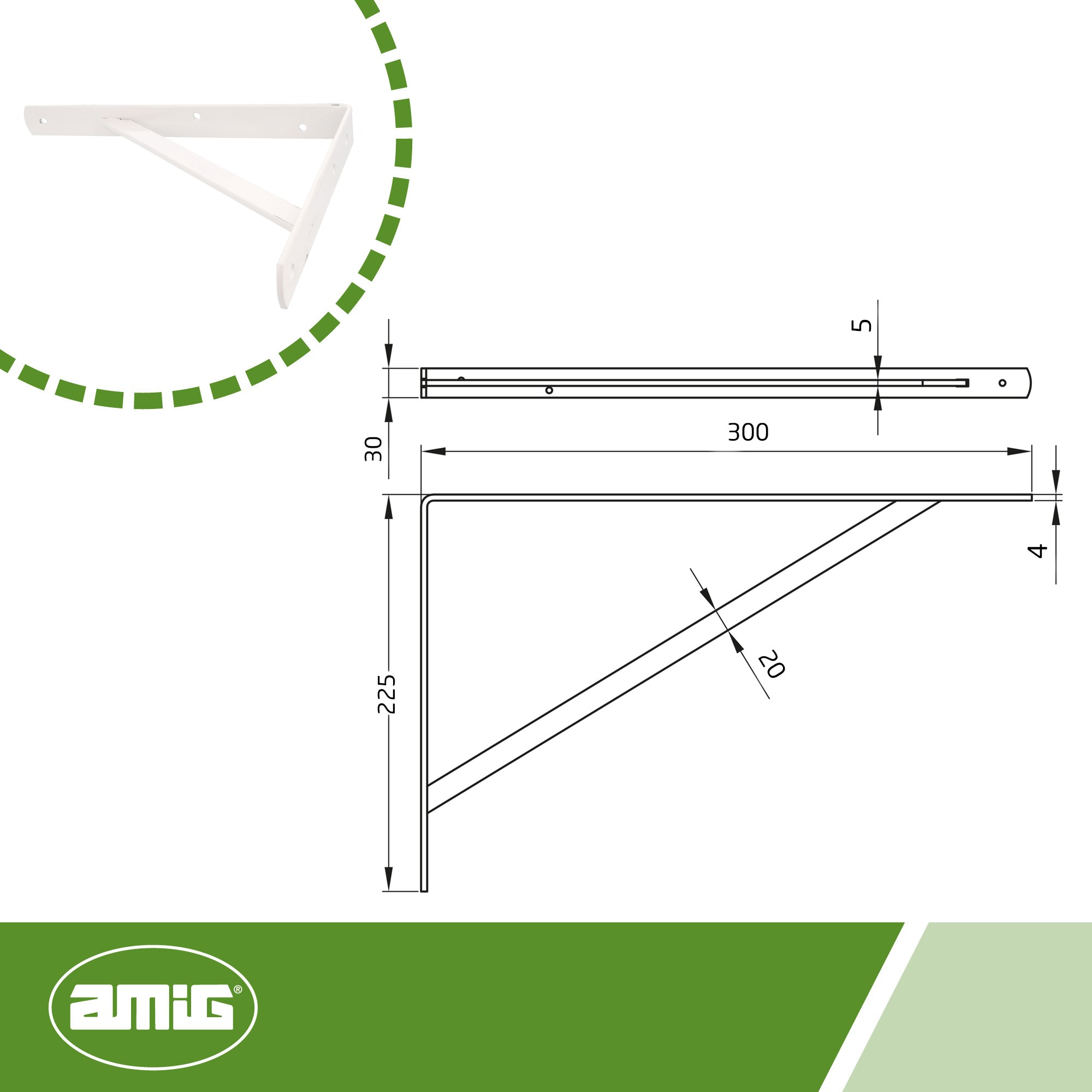 AMIG 5774 | Palomilla reforzada  9 | 300 x 225 mm | Acero | Blanco