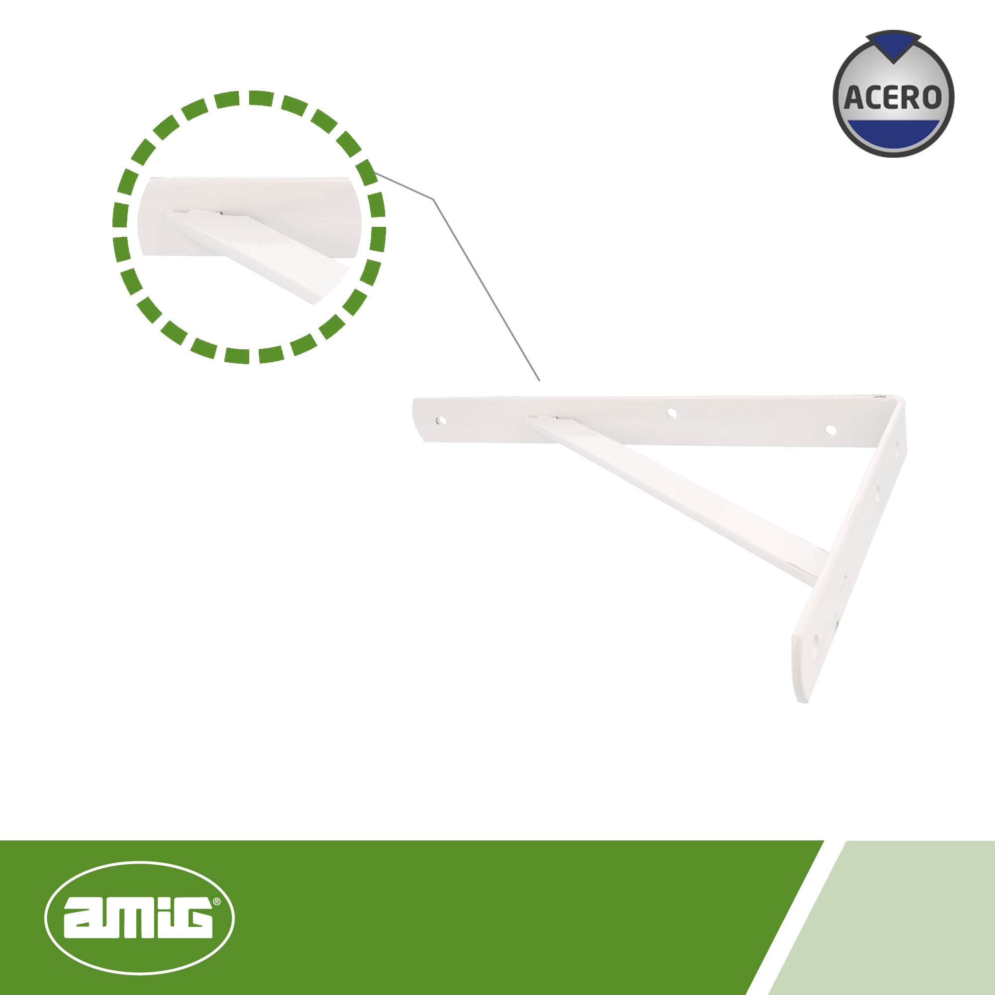 AMIG 5774 | Palomilla reforzada  9 | 300 x 225 mm | Acero | Blanco