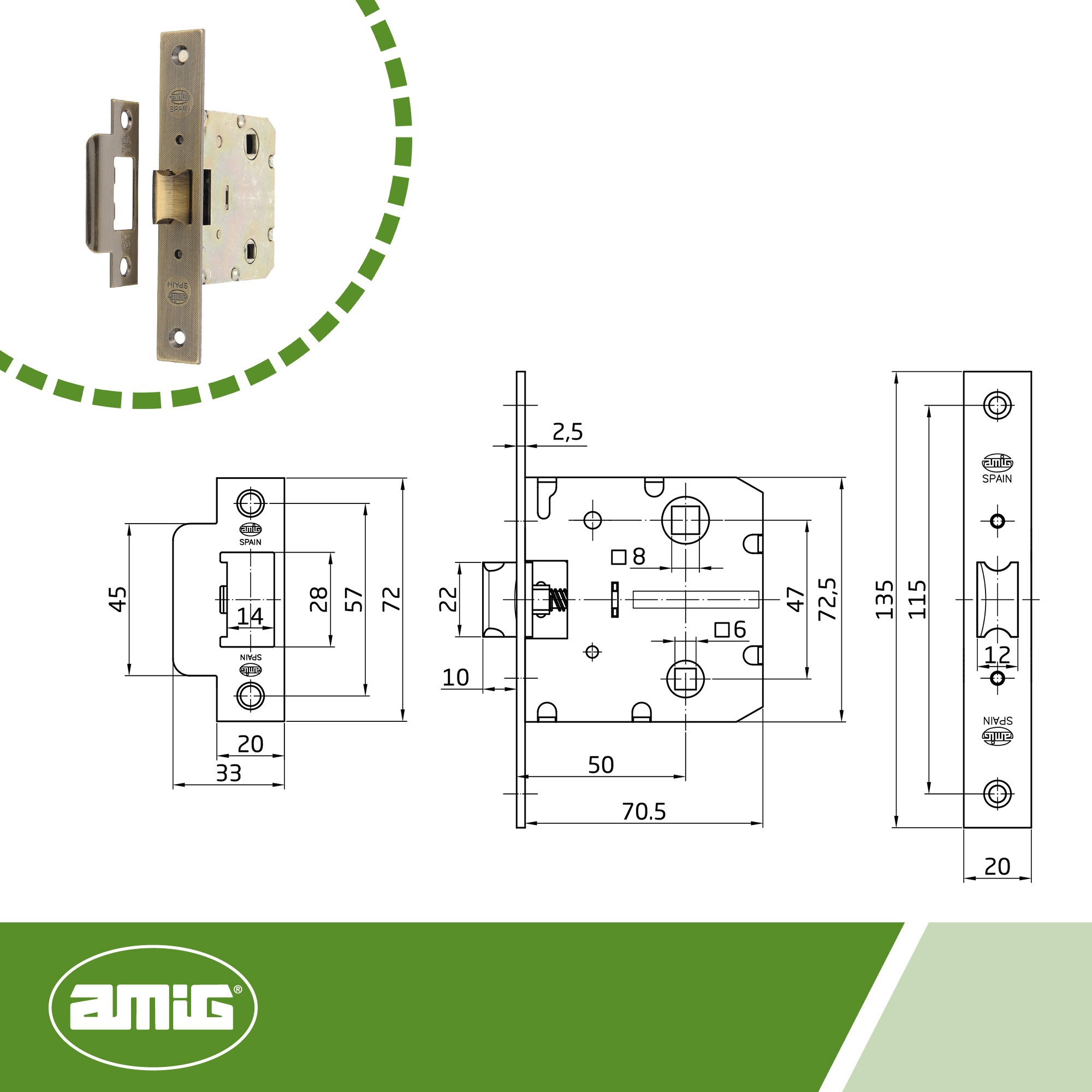 AMIG 12600 | Pestillo  2100 | 50/47 | Acero | Cuero