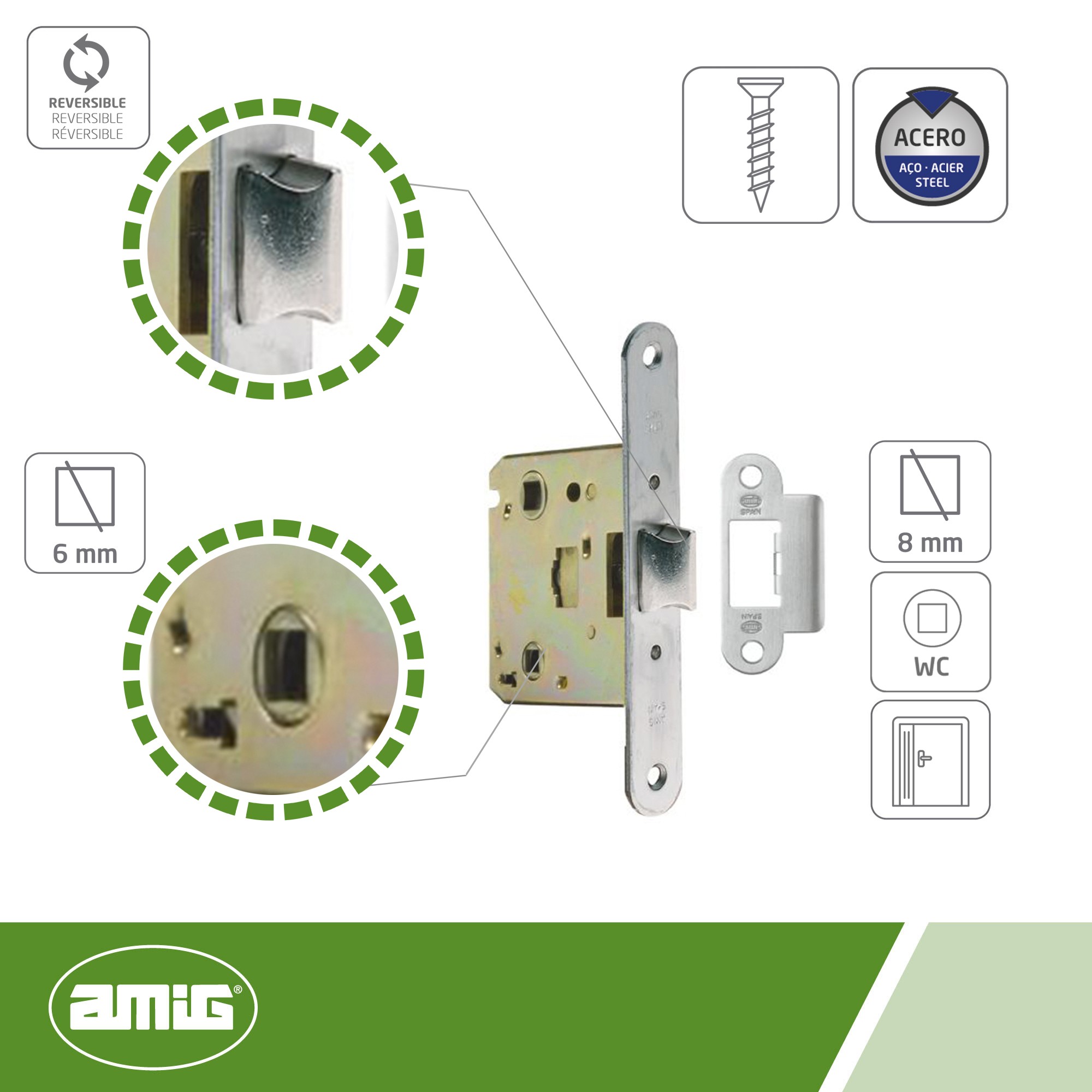 AMIG 12600 | Pestillo  2100 | 50/47 | Acero | Cuero