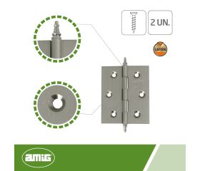 AMIG 7266 | Bisagra  1003 | 60 x 40 x 2 mm | Latón | Cromado mate