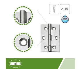 AMIG 8745 | Bisagra  2002 | 70 x 50 x 1,5 mm | Acero inoxidable 18/8 | Mate