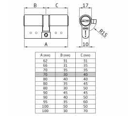 AMIG 21546 | Cilindro  10000 | 70 (30-40) | Latón | Cromado mate