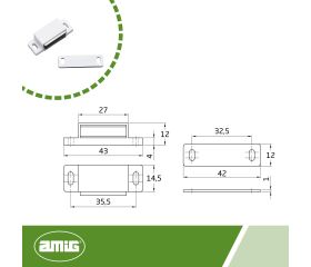 AMIG 766 | Golpete magnético  5 | 43 x 15 mm | Plástico | Blanco