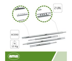 AMIG 6599 | Guía para cajón de bolas  25 | 310 x 17 mm | Acero | Galvanizado