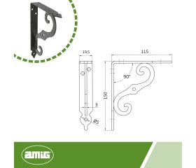 AMIG 201 | Palomilla ornamental  2 | 150 x 115 mm (6'' x 4,5'') | Acero | Negro