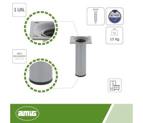 AMIG 21746 | Pata de mesa  4 | Ø30 x 100 mm | Acero | Plata