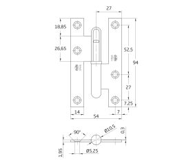AMIG 2566 | Pernio  403 | 95 x 52 x 2 mm | Acero | Latonado barnizado - Derecha