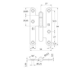 AMIG 2535 | Pernio perfil laminado  405 | 95 x 52 x 2,3 mm | Latón | Mate - Derecha