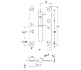 AMIG 2538 | Pernio  405 | 95 x 52 x 2 mm | Acero inoxidable 18/8 | Mate - Izquierda