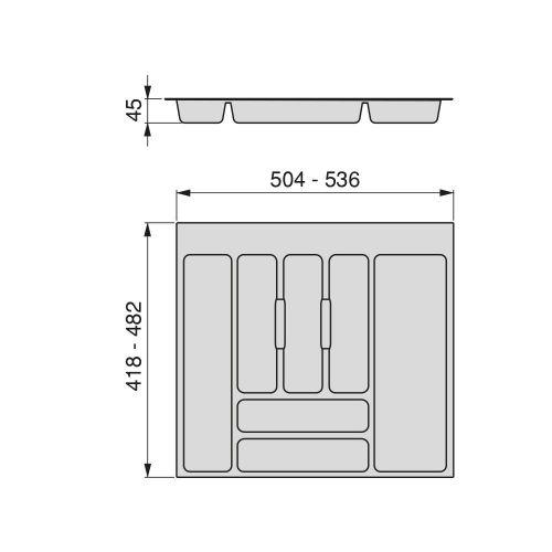 Emuca Cubertero Optima para cajón Universal, 600, Plástico gris, Plástico, 1 ud.