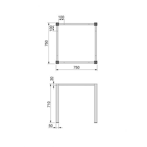 Emuca Patas cuadradas y estructura para mesa, 50x50mm, 750x750, Pintado blanco, Acero, 1 ud.
