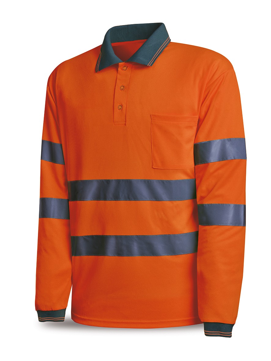 1288PAVMLRNF Polo Alta visibilidad de 150 gr. Manga larga. Color naranja NEON