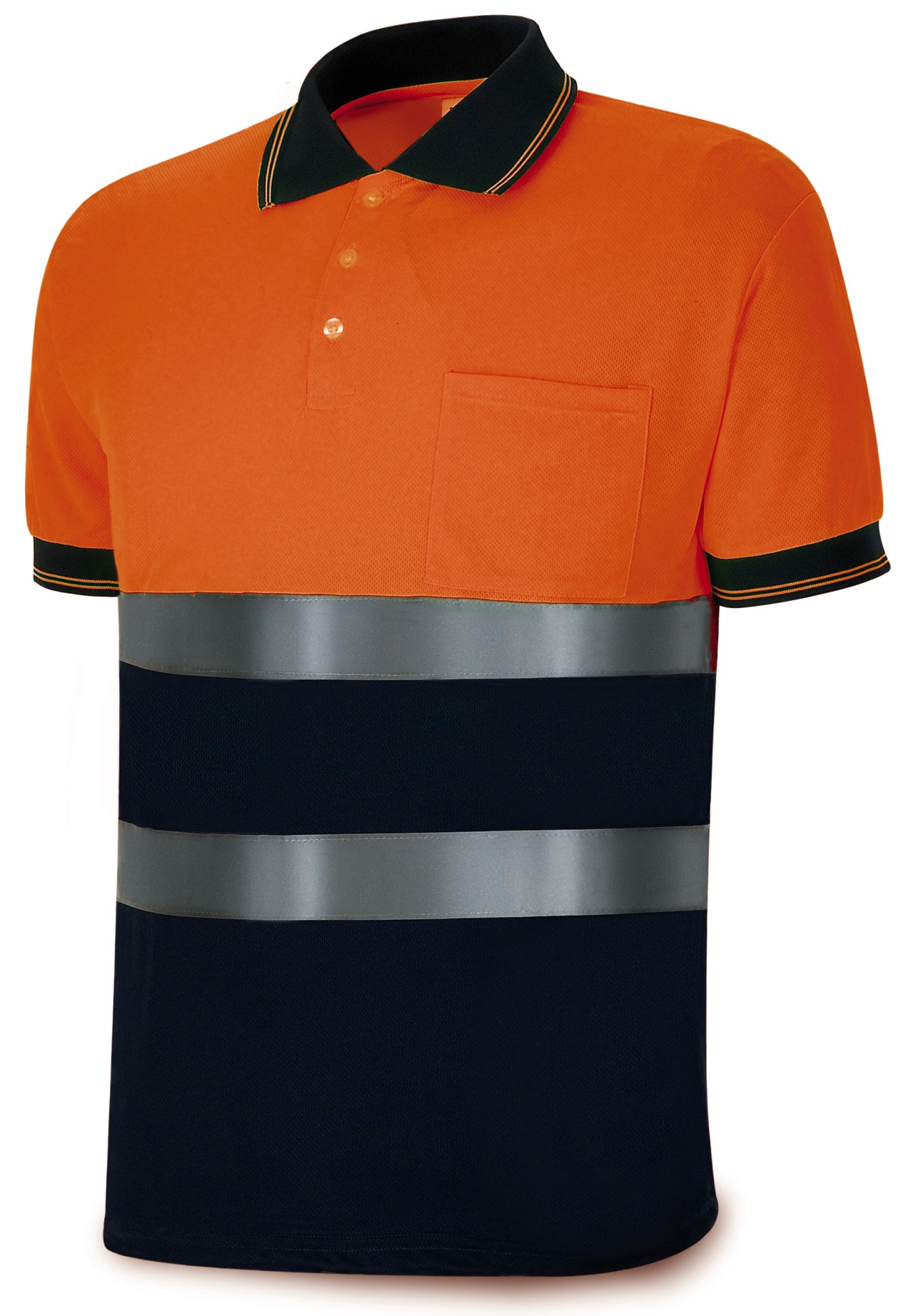 1288PAVXCRNFA Polo Alta visibilidad naranja/azul marino poliéster 150 gr.