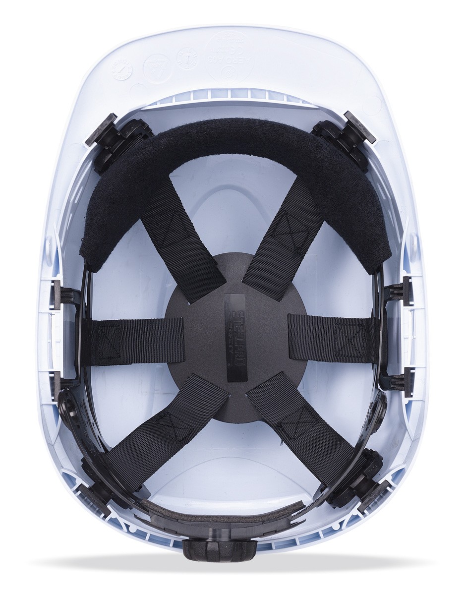 2088CTVBL Mod. “THOR (Ventilado)”. Casco de protección para la industria ventilado en color blanco, cierre ruleta,  arnés textil  6 puntos.