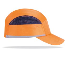 2088GPPFNNF Mod. “BUMPER PRO FLUOR”. Gorra de protección anti golpes con rejillas de ventilación lateral.  Color naranja Alta Visibilidad con bandas reflectantes.