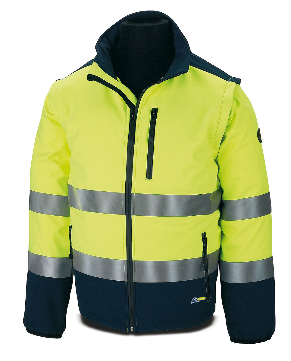 288CSFYAYFA Cazadora SOFTSHELL Alta Visibilidad bicolor. Mangas desmontables 310 gr AMBAR