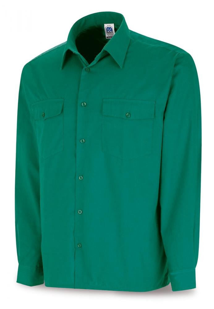 388CMLV Camisa verde poliéster/algodón 95 gr. Marga larga