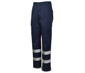 388PCRAM Pantalón azul marino poliéster/algodón con bandas reflectantes 200 g.