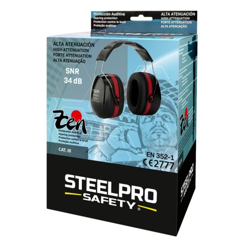 1988OZIINNE Orejera STEELPRO® serie ZEN Negra para protección auditiva con alta atenuación.