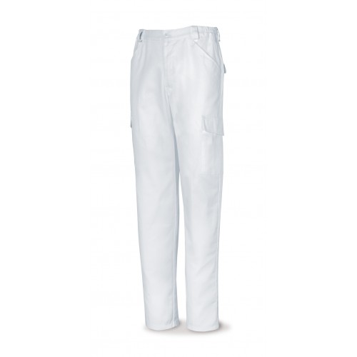 388PBL Pantalón blanco poliéster/algodón 200 g. Multibolsillos.