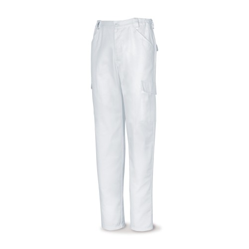 388PBL Pantalón blanco poliéster/algodón 200 g. Multibolsillos.