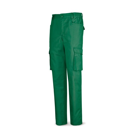 488PTTOPV Pantalón verde poliester/algodón de 245 g. Multibolsillo