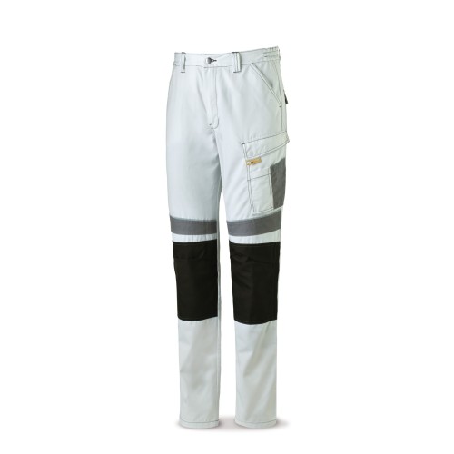 588PCBG Pantalón CANVAS blanco/gris poliéster/algodón 245 g. Multibolsillos