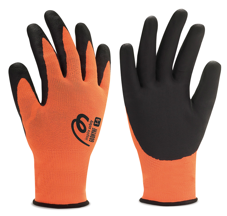 688NYNFN Guante de poliamida y licra naranja recubierto de espuma de nitrilo