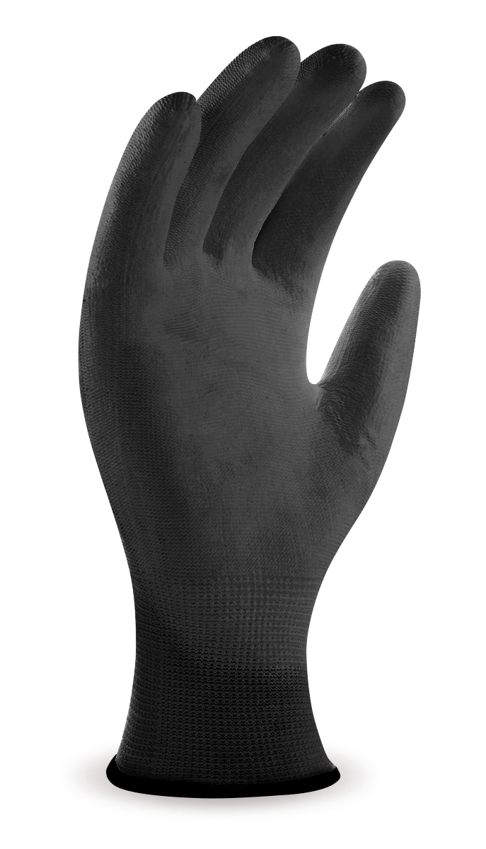 688NYPUNNNE Guante de poliéster negro con recubrimiento de poliuretano negro.